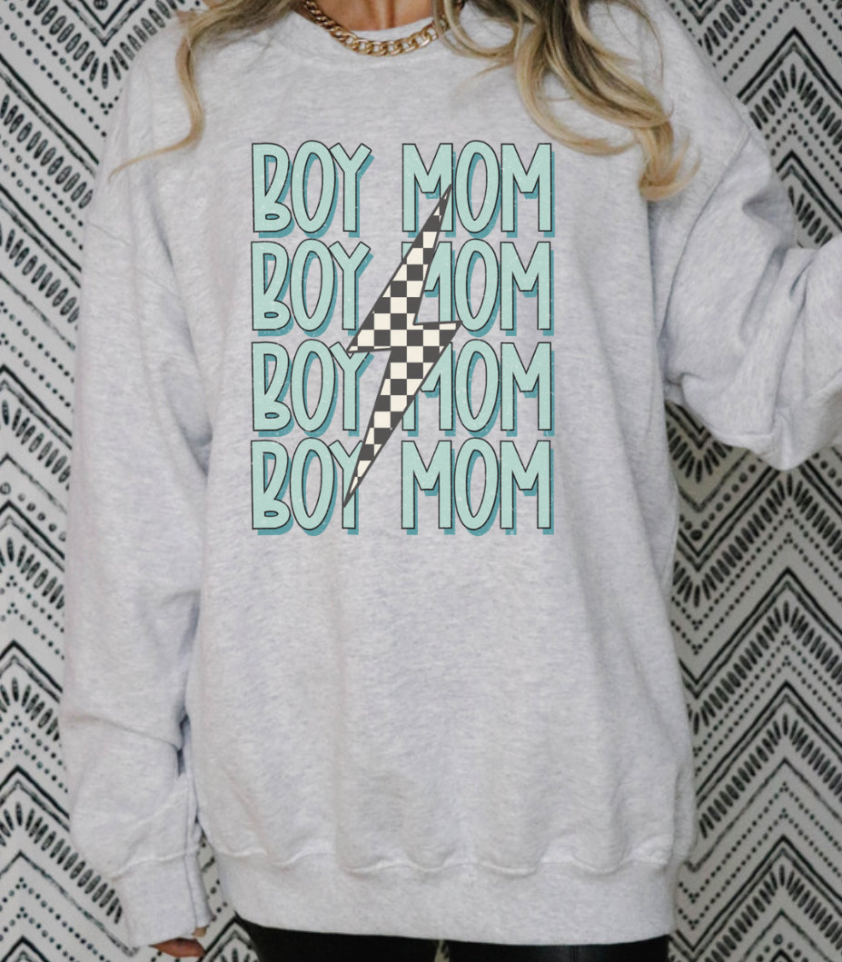 Boy Mom Checker Bolt CREW || *MADE TO ORDER*