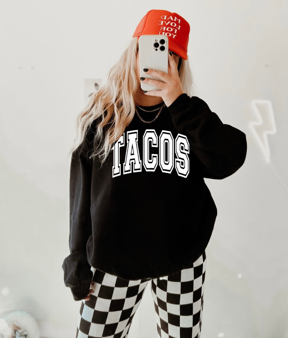 Black Varsity Tacos Crewneck Sweater