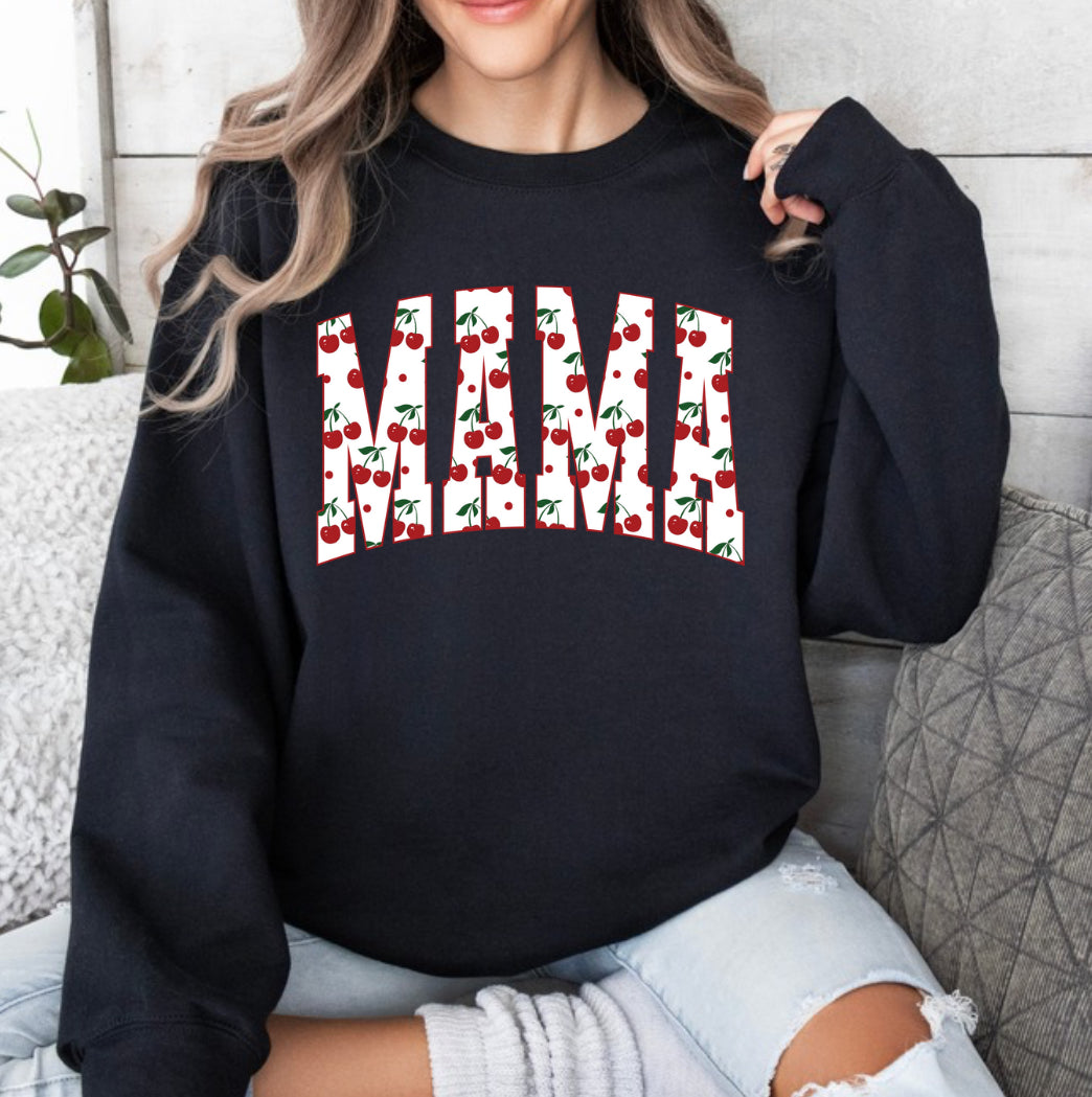 Cherry Mama Varsity Black Crewneck Sweater