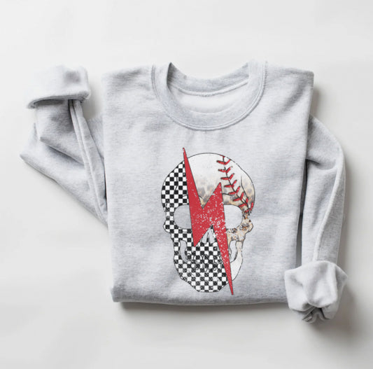 Baseball Checkered Skull Crewneck Sweater