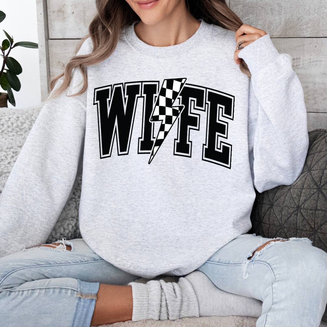 Wife Checkered Bolt Crewneck Sweater