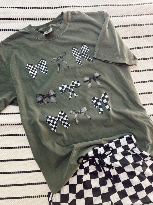 Checkered Bows Green TEE || *MADE TO ORDER