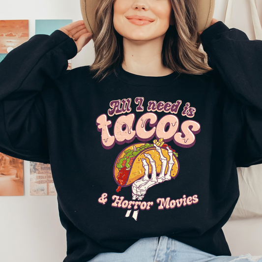 Tacos + Horror Movies Black CREW || *MADE TO ORDER