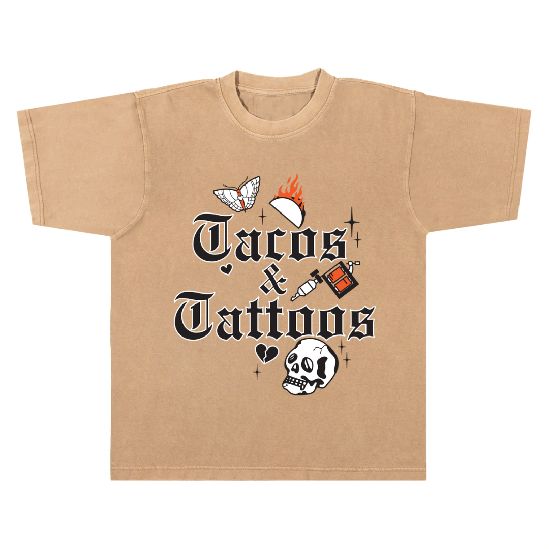 T&T OG || Tacos & Tattoos Camel Acid Wash Tee