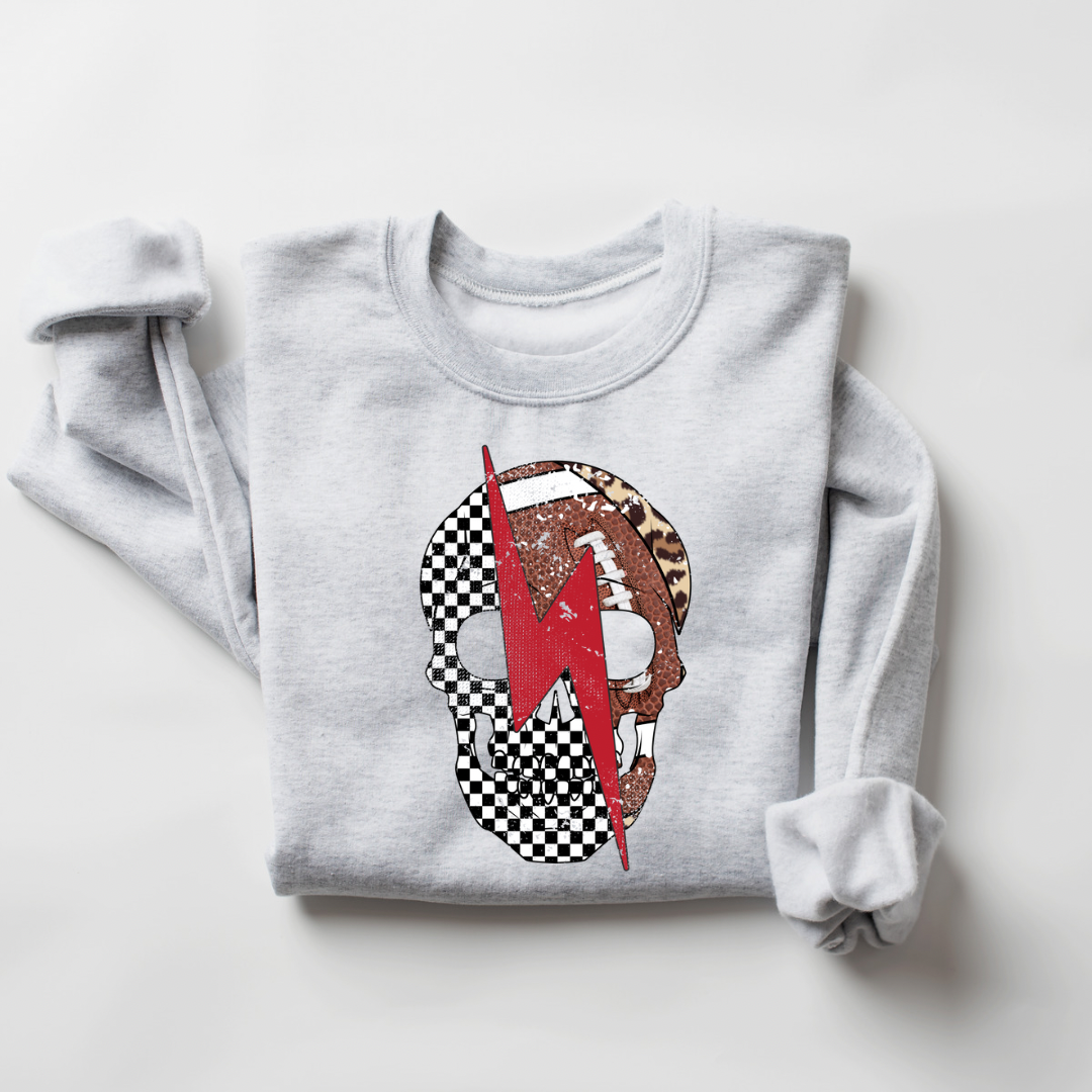 Football Checkered Skull Crewneck Sweater