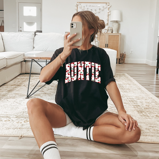 Cherry Auntie Varsity Black Tee